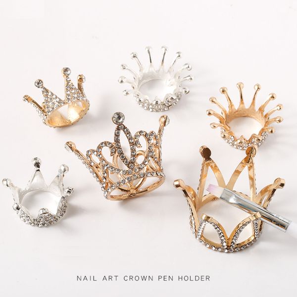 

crown nail art brush holder painting and dotting pen display stand with rhinestones for nail salons