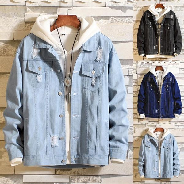 

men's autumn winter vintage wash distressed denim jacket coat blouse outwear basic loose casual short outwear for women1, Black;brown