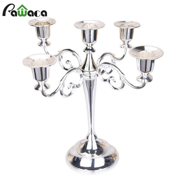 

silver/gold 3 5 arms metal candlestick holder pillar candle holder white candle stand wedding candlestick candelabra stand decor y200109