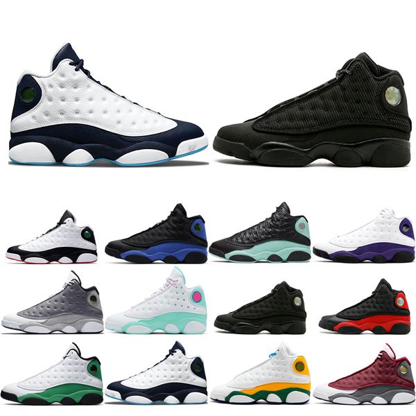 

wholesale original men basketball shoes 13s atmosphere grey aurora green black cat bred court purple he got game hyper royal trainers cute