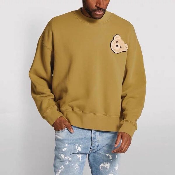 

20fw autumn winter europe america italy big bear head towel embroidery loose yellow hoodie casual men women pullover streetwear sweatshirt, Black