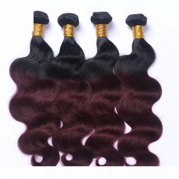 

dark root dip dye ombre 1b 99j burgundy two tone human hair weft bundles wine red ombre hair weaves, Black