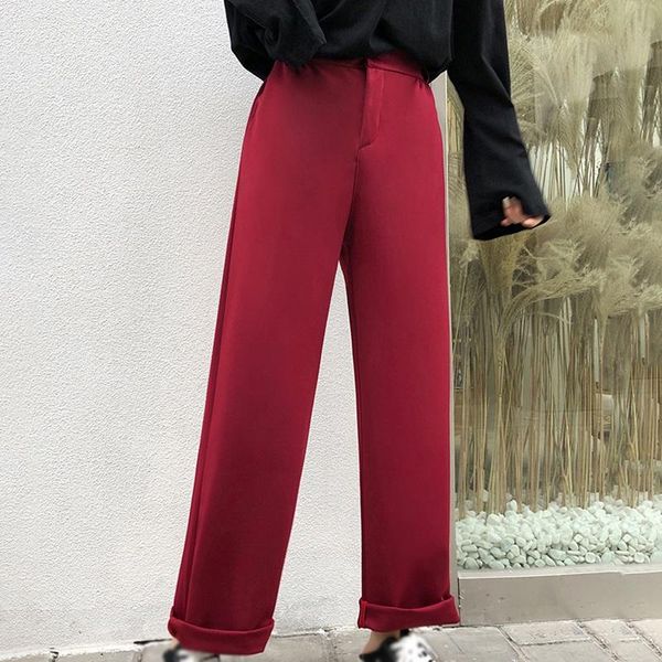 

women' s solid color suit pants autumn korean style casual fashion wild slim thin high waist suit pants, Black;white