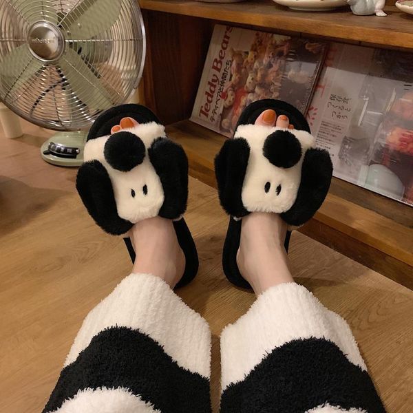 

slippers winter warm for women shoes soft plush indoor home furry woman bedroom mtx43, Black