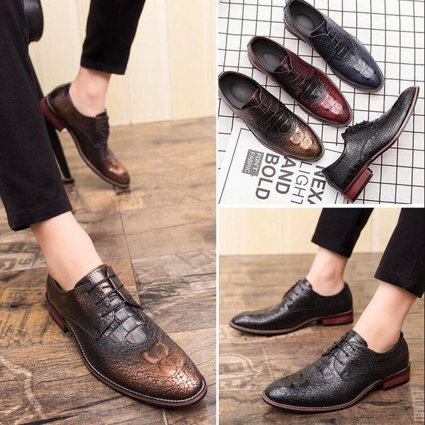 

men male dress man formal lace up vintage pu leather shoes mens business driving zapatos de hombres personlizar zapatos m0163, Black