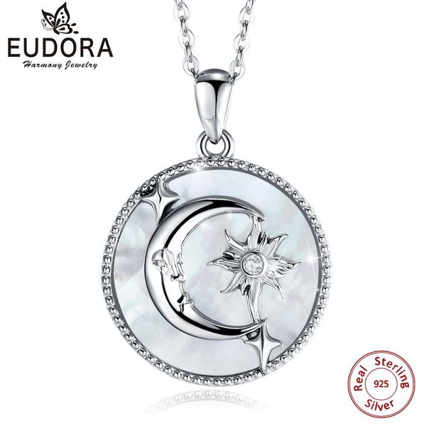 

eudora new mother of pearl shell round 925 sterling silver pendant moon star sun necklace with cubic zircon women jewelry cymbd1 q1117
