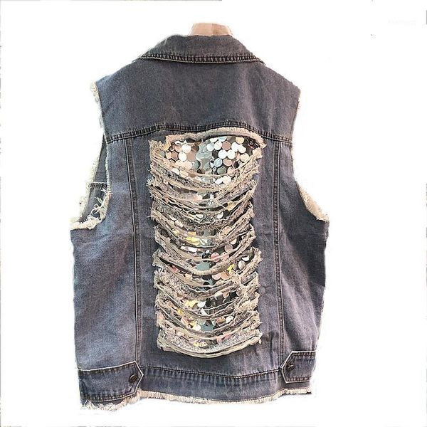 

spring weakened pailets jeans vest effects women gates denim vest mouwlless jeans women's vests summer women's vests1, Black;white