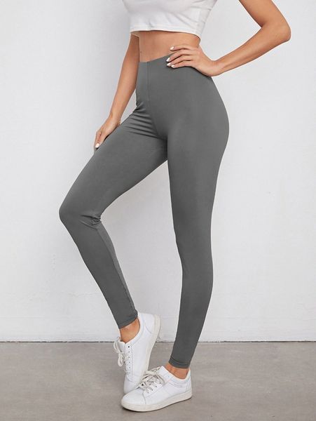 

high waist solid leggings 20ag#, Black