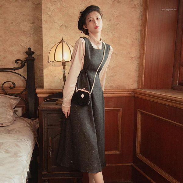 

casual dresses 2021 fashion women's clothing sleeveless spaghetti strap vintage woman dress two-piece1, Black;gray