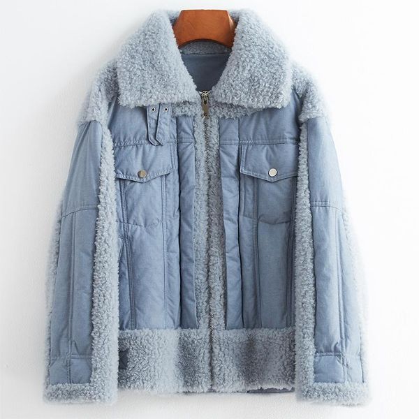 

female coat real fur 100% wool jacket autumn winter coat women clothes 2021 korean 90% white duck down sheep shearling zt4305, Black