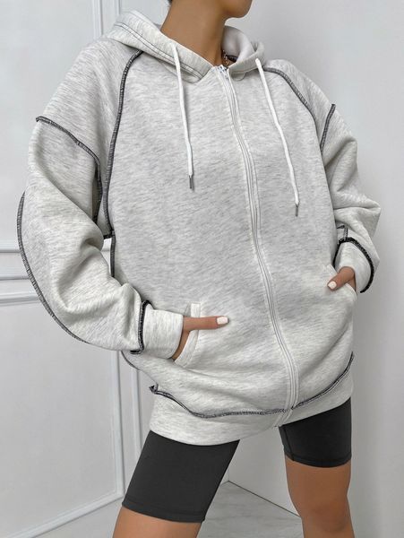 

zip up stitching raglan sleeve drawstring thermal hoodie d75u#, White;black