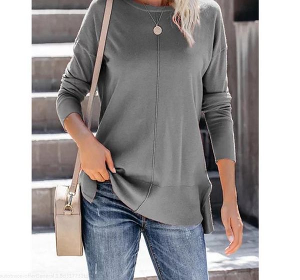 

women's o neck solid color blouses long sleeve casual loose fit t-shirt top, White