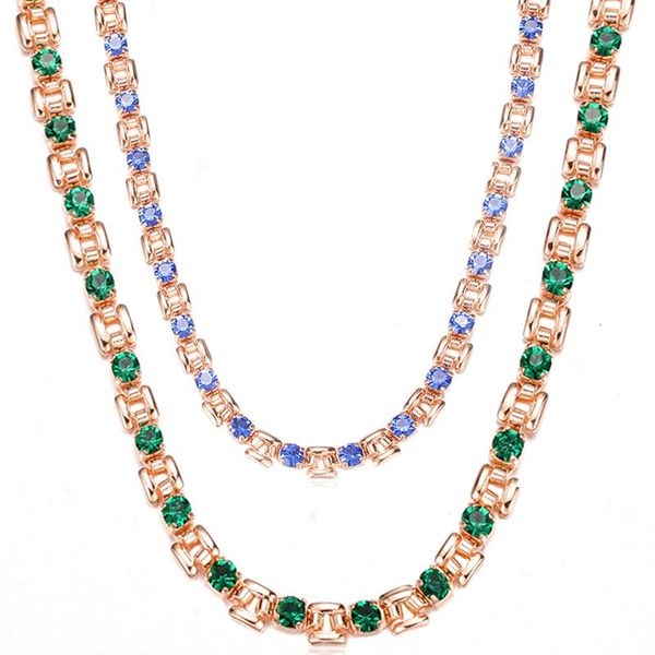 

chains 3 color blue/green cubic zircon square necklace womens 585 rose gold link 45cm 50cm 55cm 60cm jewelry, Silver