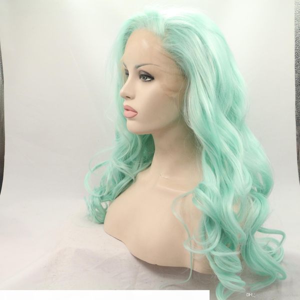 

long wavy synthetic lace front wig dark green to green 2t omber synthetic wig high temperature fiber women wigs, Black
