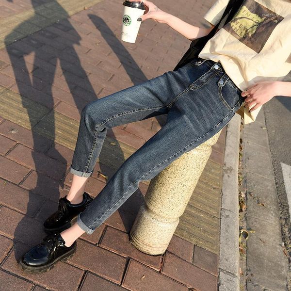 

women's jeans straight leg mom jeans baggy high waist retro pants women fashion casual harem pants loose blue black trousers1