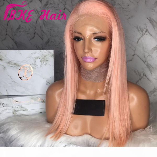 

150% density simulation lace front human hair wigs pink color straight cosplay synthetic lace wigs for women pre plucked hairline, Black