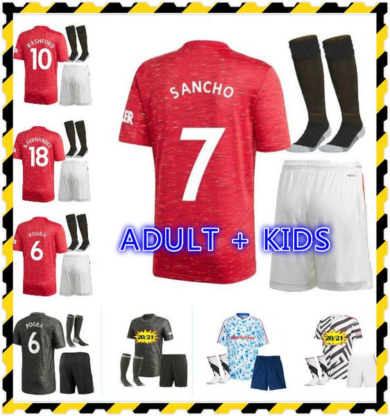 

2020 2021 home away 3rd sancho bruno fernandes cavani soccer jerseys 20 21 rashford football shirt utd kids kit uniform, Black;yellow