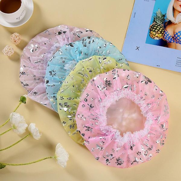 

shower cap bath hat double layer lace 4colors thicken elastic waterproof bathroom product bathing cap children's supplies h jllsqk