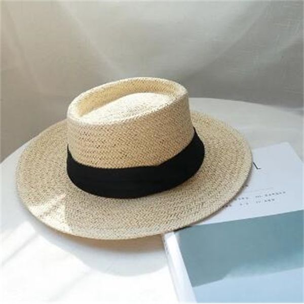 

natural straw summer beach hat for women sun boat hats y200714, Blue;gray