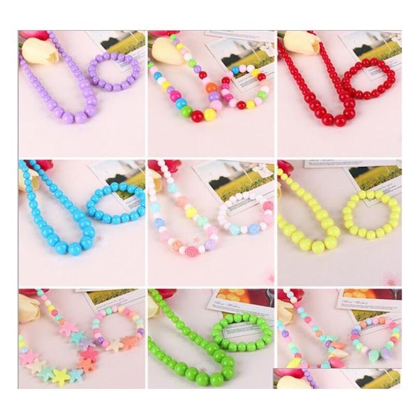 

cute girls sweet children jewelry accessories 2pcs sets kids necklace bracelets set for gift 26 colors wholesale uvlat, Silver