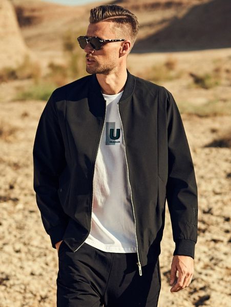 

men letter embroidery zipper bomber jacket a6ka#, Black;brown