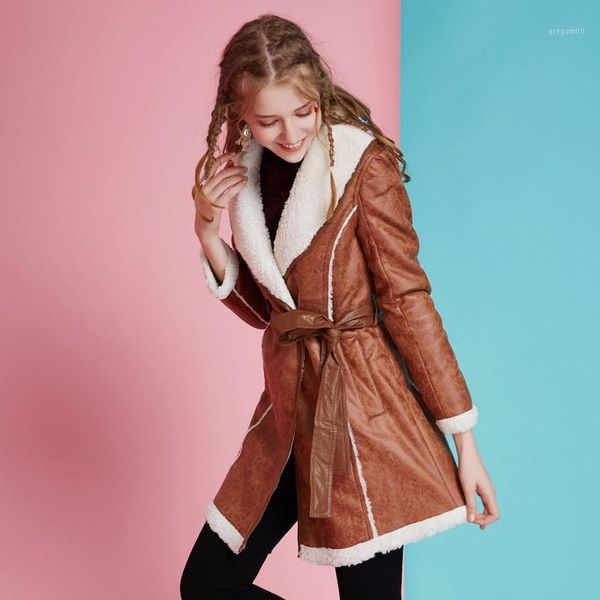

long coat women solid double breasted belt faux lamb fur jacket warm thick fashion slim plush coat winter jacket teddy1, Black