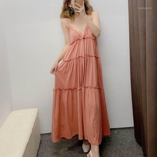 

casual dresses women spaghetti strap summer 2021 fashion vertical sense jersey material modern lady cascading long dress1, Black;gray