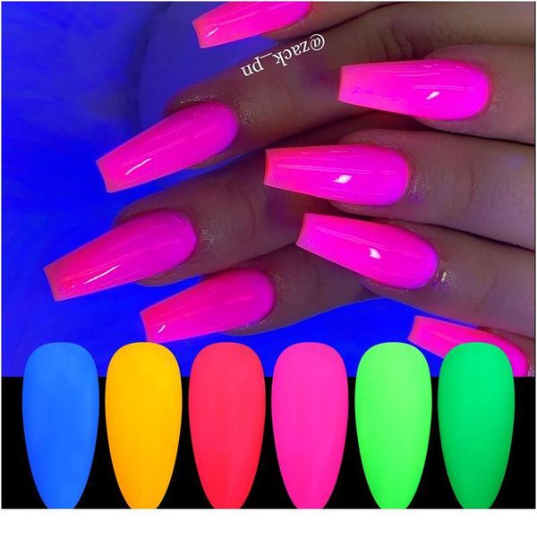 

6 boxes/set neon phosphor powder nail glitter polish chrome dust luminous pigment fluorescent powder glow in the dark de jllboa, Silver;gold