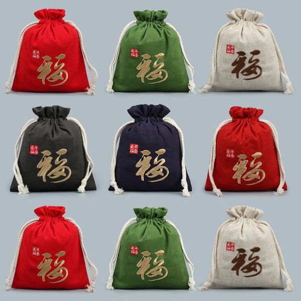 

pouch bag fu word embroidered scholar's object bag beam port lace bamboo linen embroidery jewelry gift bags