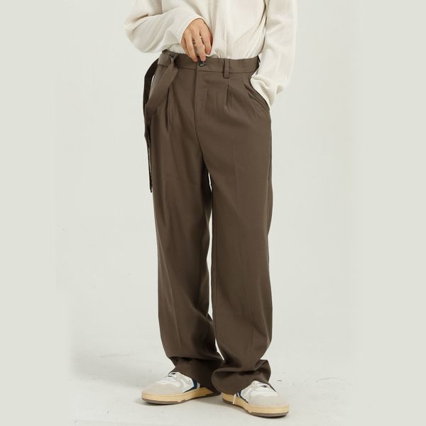 

2020 straight men's belt lets leg wide japanese pants streetwear vintage suit cy8u, Black