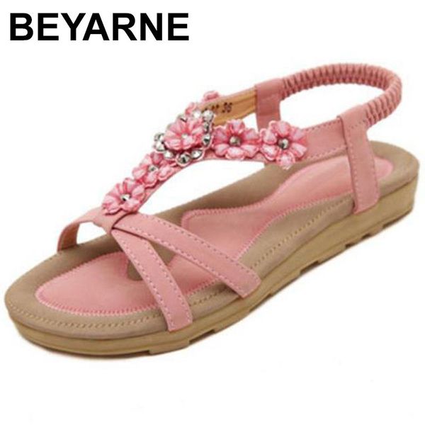 BEYARNE New Bohemian Style Summer Women Shoes Moda Donna Sandali Tacco piatto Marca Beach Summer Shoes Ladies Sweet Q1223