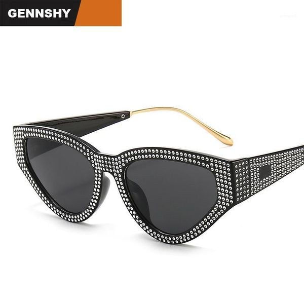 

sunglasses 2021 cool diamond triangle women luxury rhinestone cat eye lady transparent frame mirror eyeglasses beach1, White;black