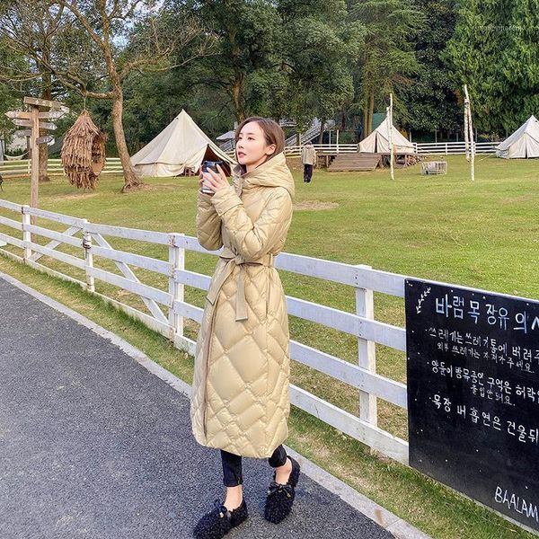 

women's down & parkas winter 2021 hooded jacket women's middle and long waistband warm fashion casual korean slim coat1, Black