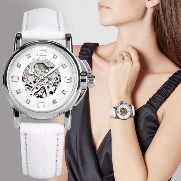 

hollow full shangnuoshi waterproof women's luminous fashion automatic mechanical watch white belt small women's watch, Slivery;brown
