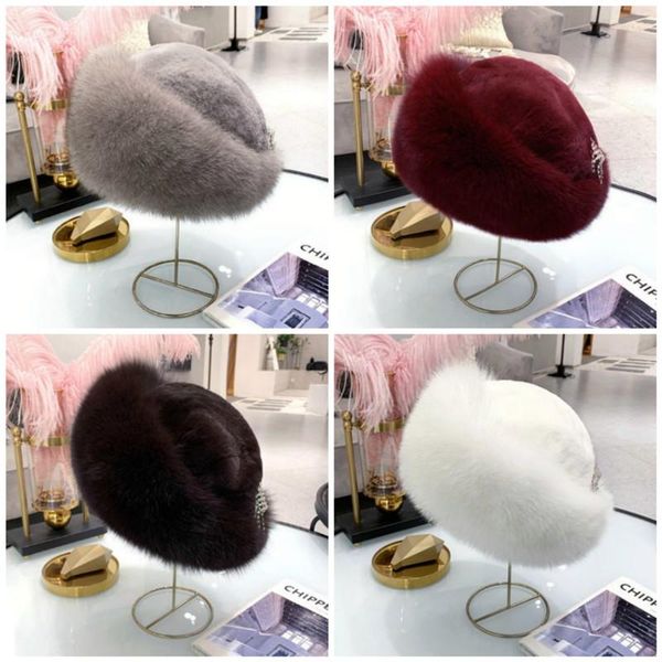 

hat, women's winter beret, fur fur hat, domed mongolian russian snow cap, thickened warm hat, Blue;gray