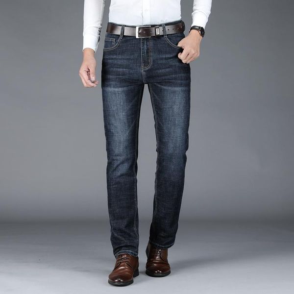 

classic style men's brand jeans business casual stretch slim straight jeans trousers blue black trousers men