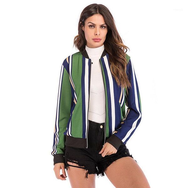 

women's casual jacket 2020 autumn winter new jacket women's plus size color matching vertical striped zipper1, Black;brown