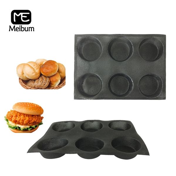 Preto poroso 6 cavidade molde de silicone redondo leitoso pão de pão hambúrguer hamburger bandeja non stick bakerware ferramentas y200618