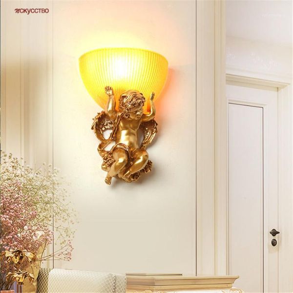 

nordic resin angel little boy stained glass shade led wall lamp country loft decor corridor hallway bedroom sconce light fixture1