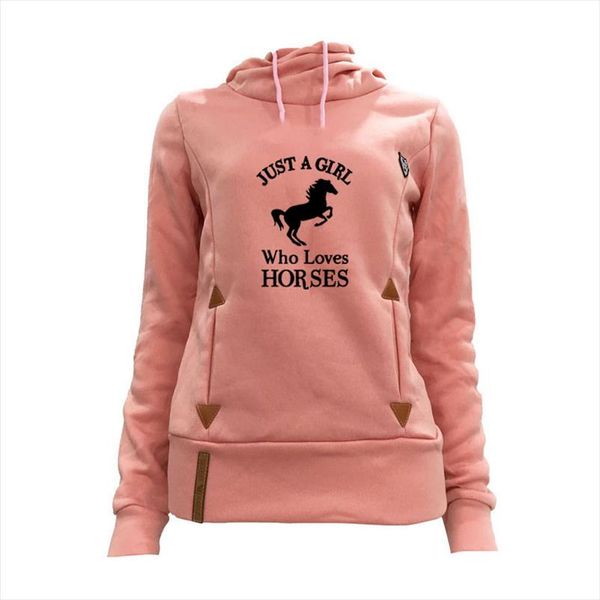 

just a girl who loves horses print pocket hoodies women kawaii women femmes spring autumn animal lover gift cotton sweatshirt, Black