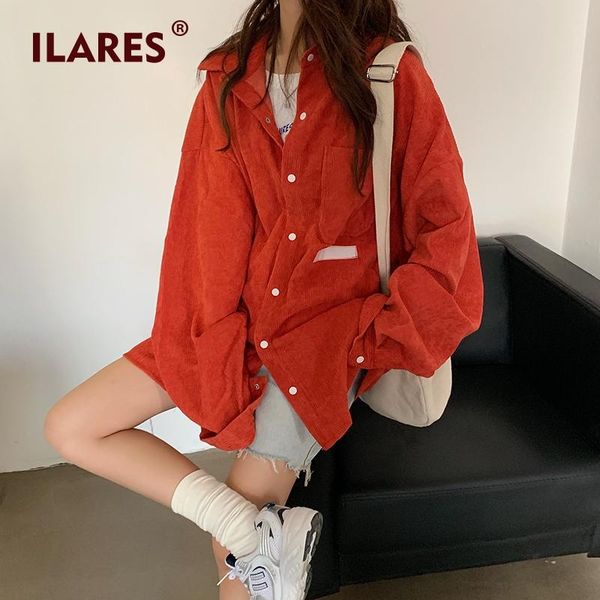 

ilares women blouses 2020 plus size loose shirts harajuku ladies fashion women clothing vintage corduroy korean style cool, White