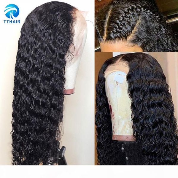 

deep wave lace front wig human hair wigs for black women brazilian hair wigs 13x4 4x4 closure wig 150 density remy, Black;brown