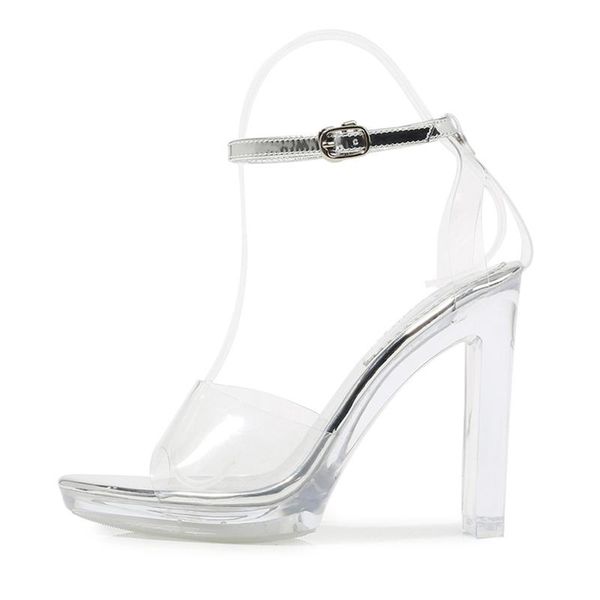 

2021 women 11cm high heels roman style transparent crystal sandals fetish 2cm platform block lady summer party prom dress shoes, Black