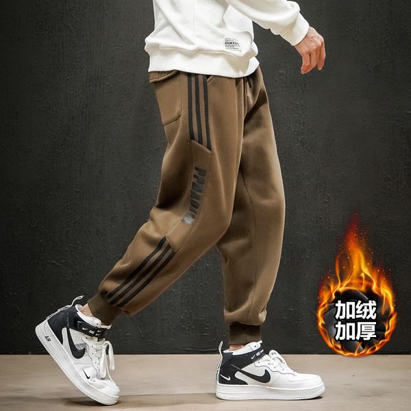 

2020 winter large men's leggings fashion stripe printing plush thickened leisure sports pants, Black