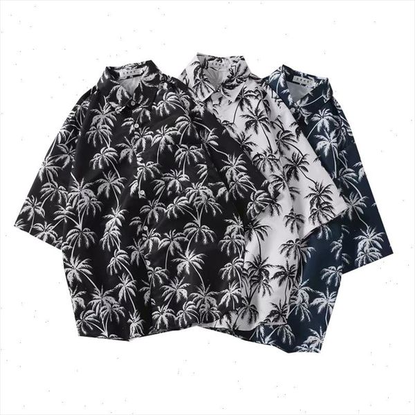 

summer mens shirt new fashion flower print short sleeve shirts men casual solf comfort hawaii beach shirts male, White;black