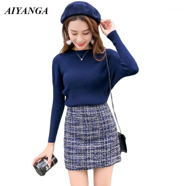 

2018 new fashion autumn sheath o-neck full sleeve sweaters pullovers + high waist woolen mini skirts two pieces women sets1, Gray