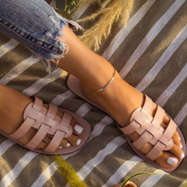 

summer women slippers flip flops beach flat sandals hollow out ladies outdoor slides open toe female roman shoes big size, Black
