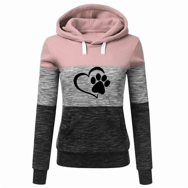 

splice dog paw letters print hoodies for women sweatshirt femmes sweatshirts kawaii hoodies girls frauen clothings creative 201209, Black