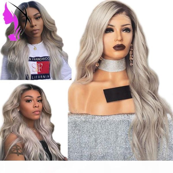 

elling natural wavy grey brazilian full lace front wig with baby hair 30inch long ombre synthetic wigs for black women