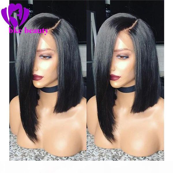 

side part glueless bob wig brazilian straight short lace front wigs for black women heat resistant synthetic wig with baby hair